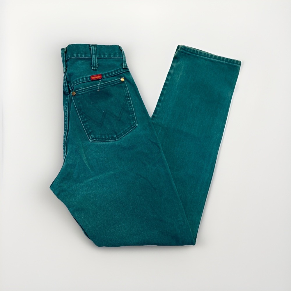 Wrangler Jeans Women 28 x 32 14MWZ Cowboy Cut Tapered Leg Green High Rise Vtg